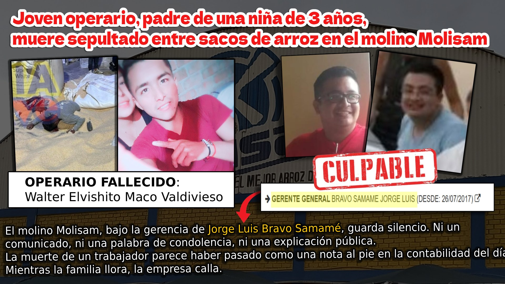 Joven operario fallecido en molino Molisam